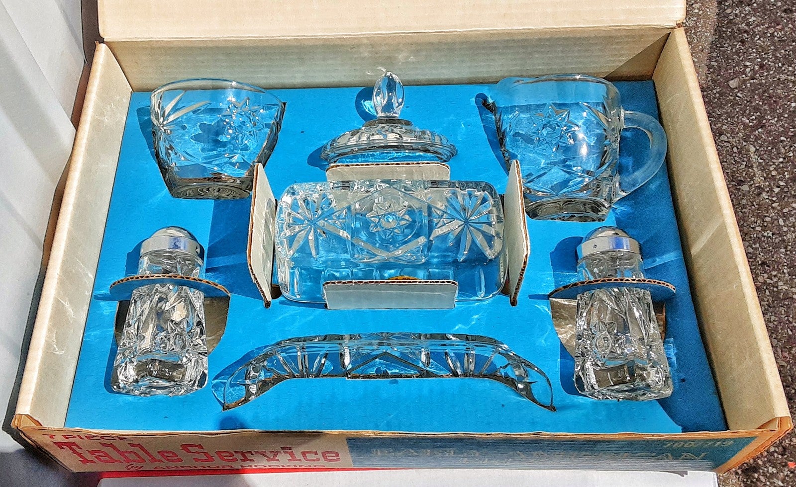 Early American prescut EAPG ANCHOR HOCKING S&P BUTTERDISH CREAMER SUGAR set MIB