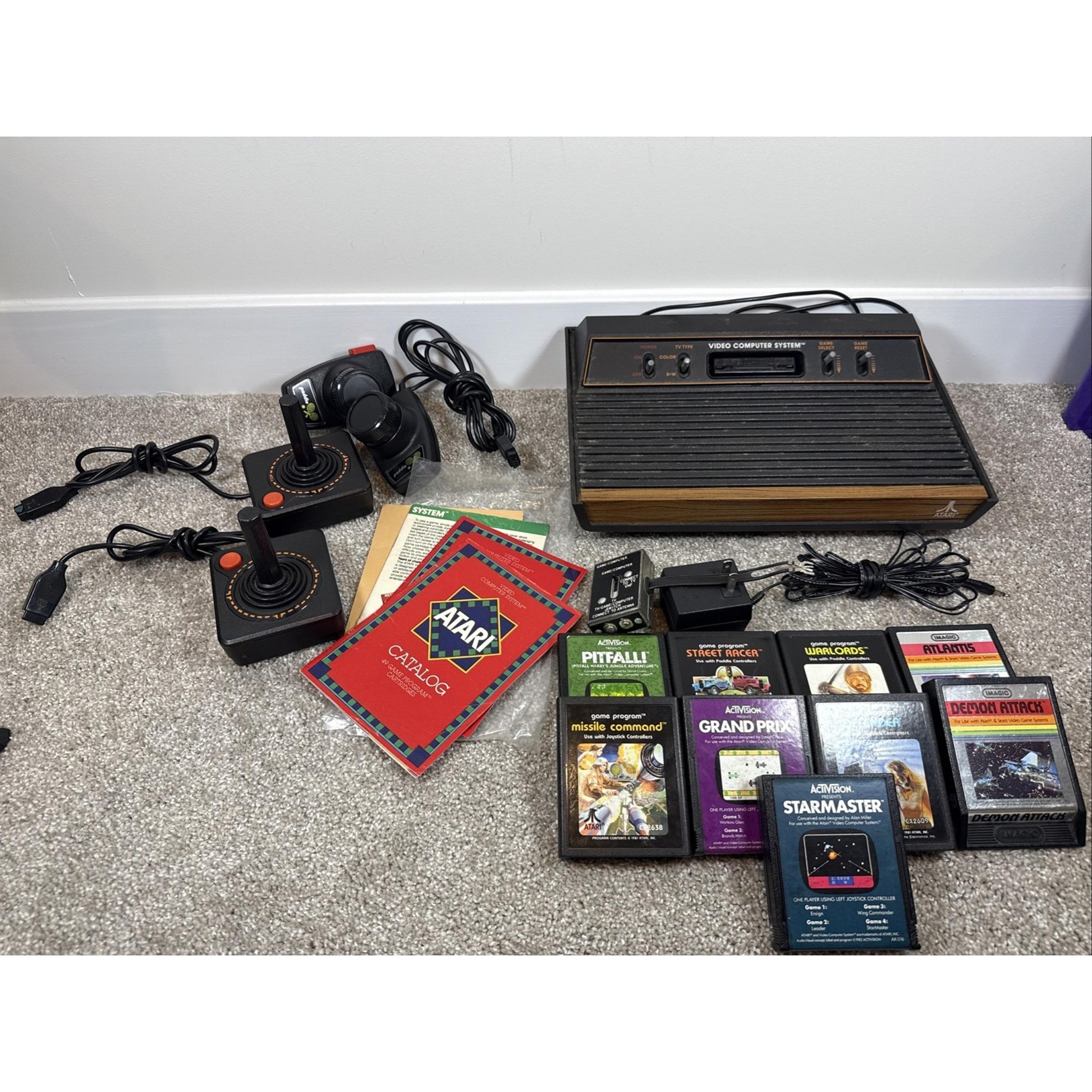Atari CX 2600 A 4-Switch Woodgrain Console System Bundle W Accessories *Working*