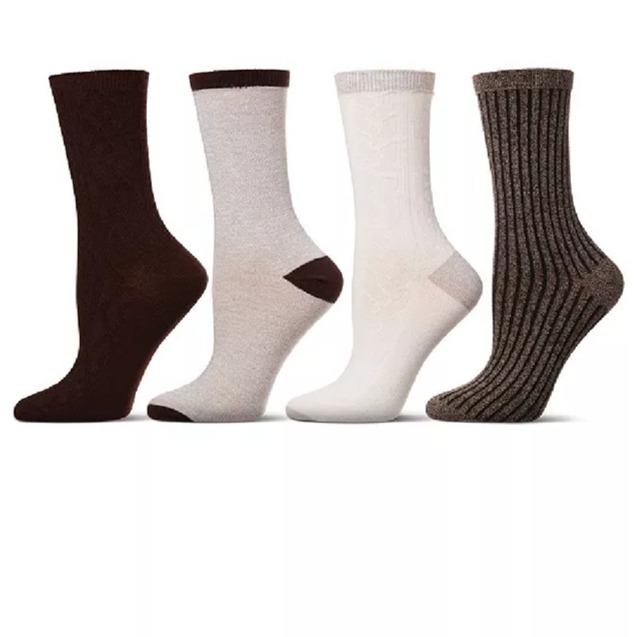 MeMoi Women's 4 Pair Pack Textured Buttersoft Crew Socks, One Size,Color: Brown
