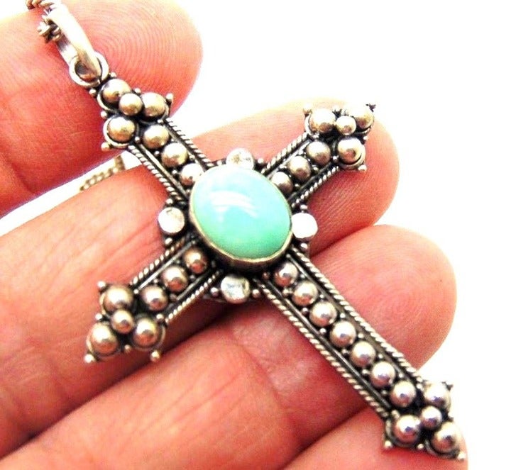 Sterling Silver Cross Pendant Necklace Christian Crucifix 925 Vintage BeadRage