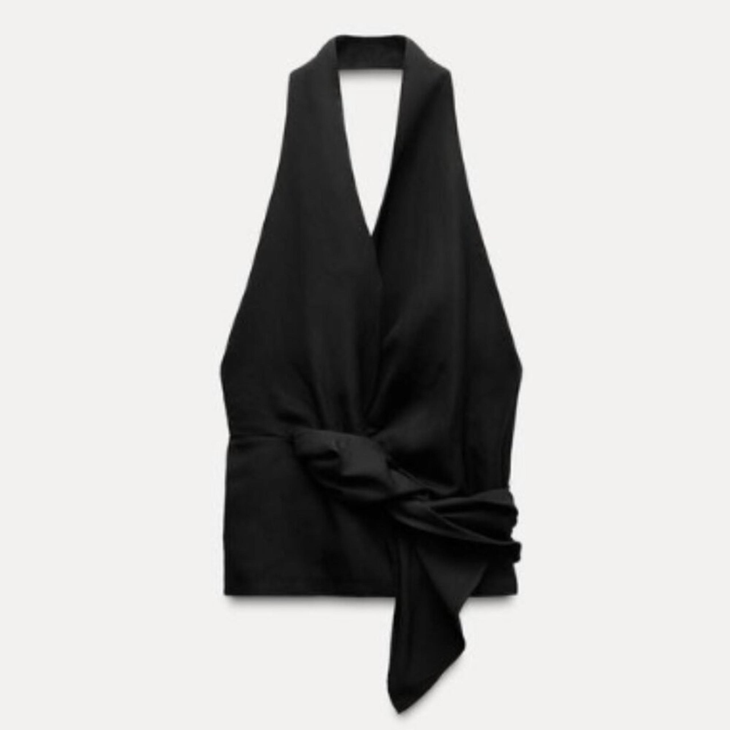 Wrap Halter Top – Elastic Back, and Self-Tie Belt - S