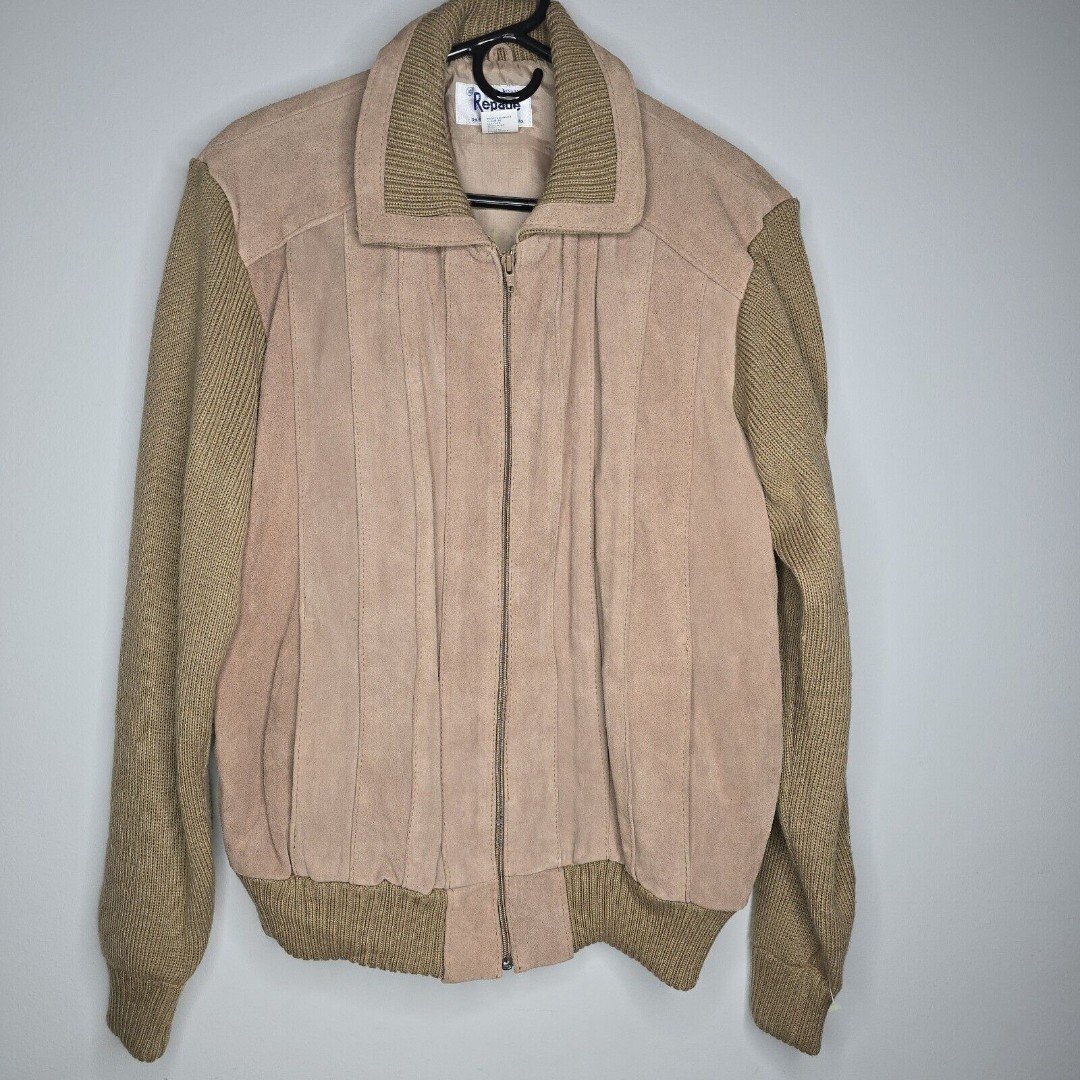 Vtg REPAGE Men’s Large Cow Split Leather Suede Knit Jacket Sweater XL