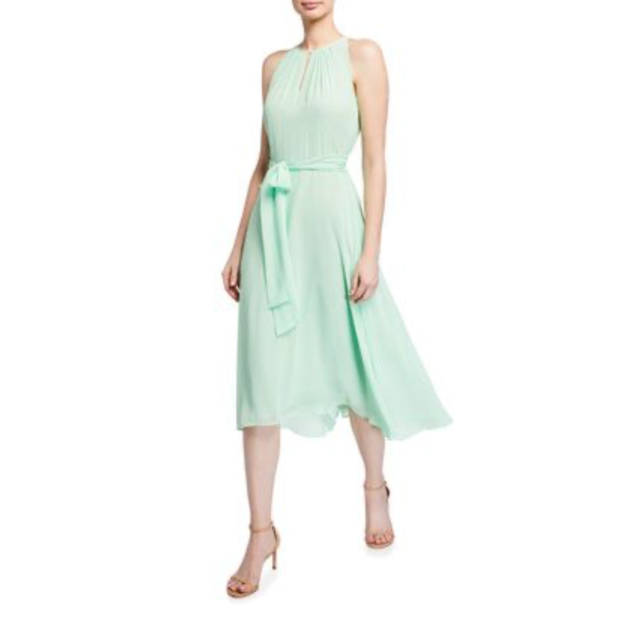 NWT Tahari ASL Chiffon Keyhole Dress Neon Mint Green Pastel Spring Size 4