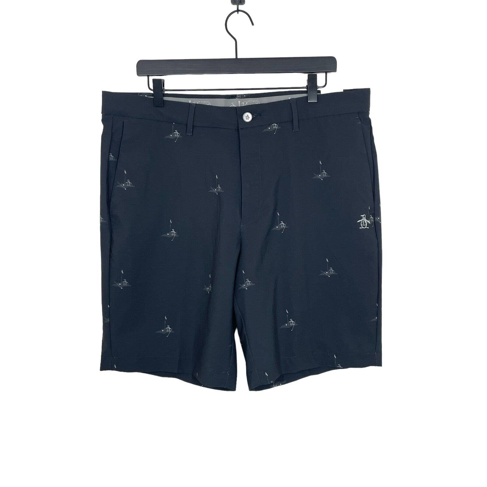 An Original Penguin Mens 36 Shorts Black All Over Pete Golfing Theme New