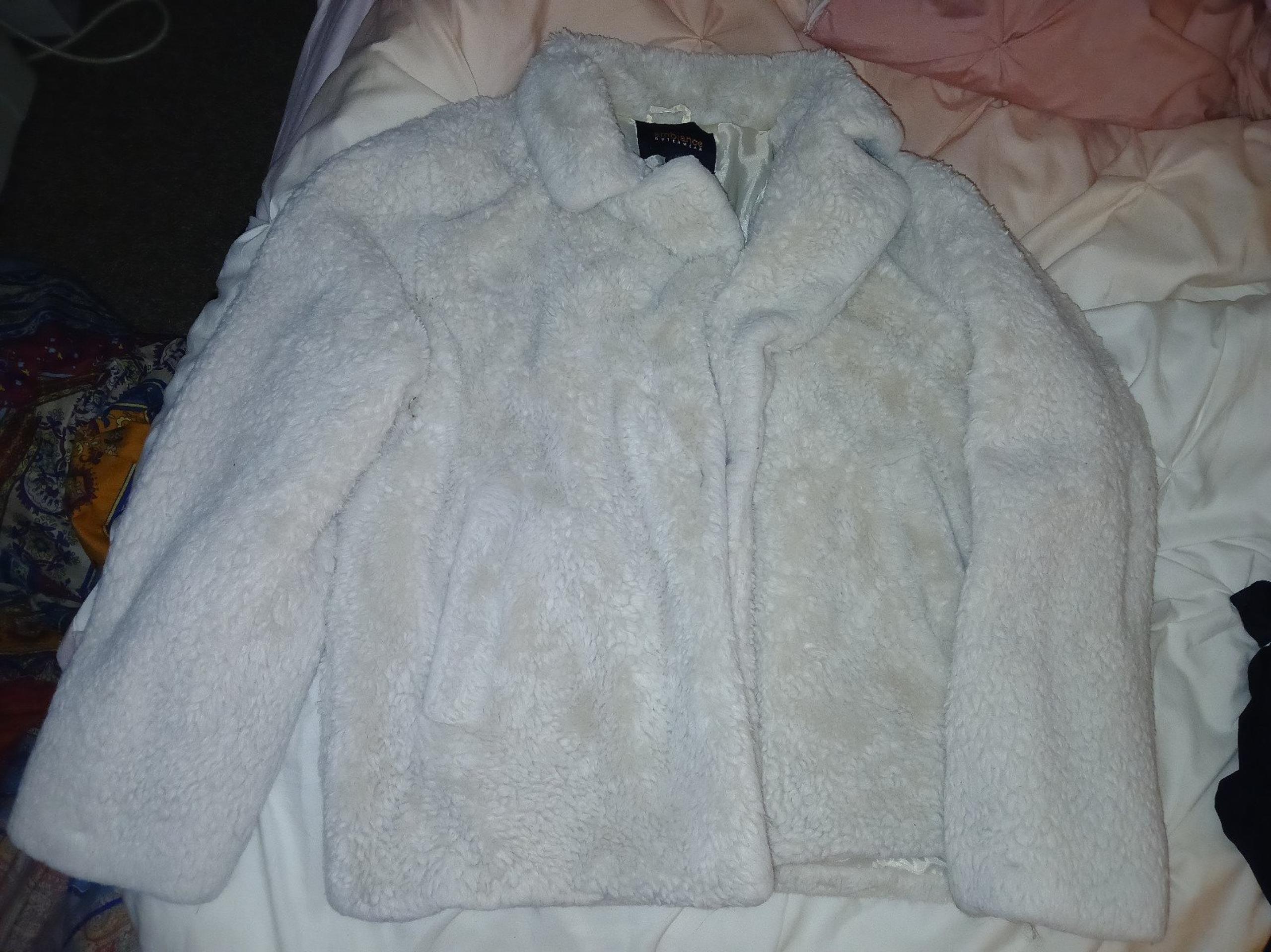 White Fluffy Faux Fur Jacket by Ambiance -Women's Size Large -