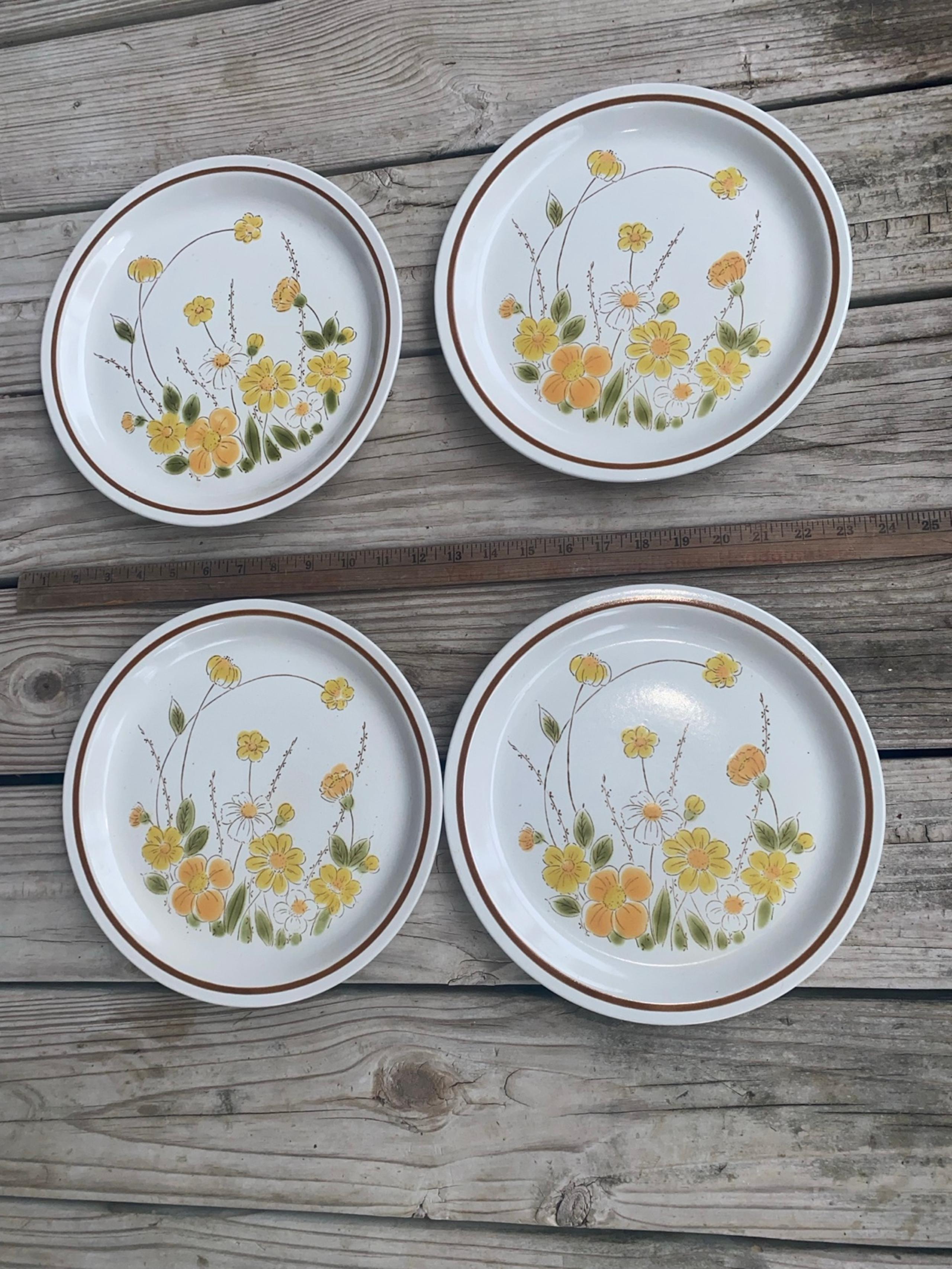 4 Hearthside Floral EXPRESSIONS SUMMERTIME Stoneware 10.5 Dinner Plates VTG (s3)