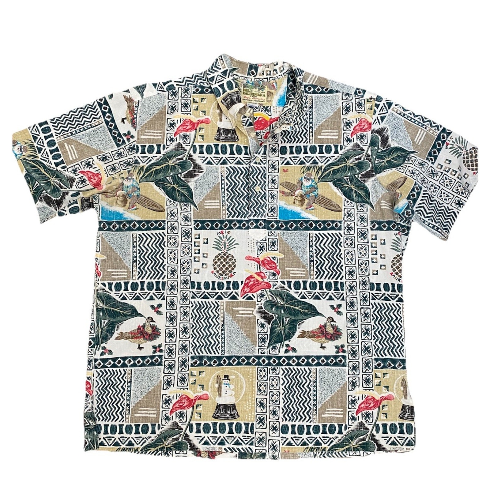 Reyn Spooner Mele Kalikimaka Shirt Button Short Sleeve Xmas Hawaiian Santa XXL