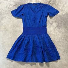 Lauren Ralph Lauren Dress Womens 2 Sizanna Royal Blue Smocked Waist Embroidery