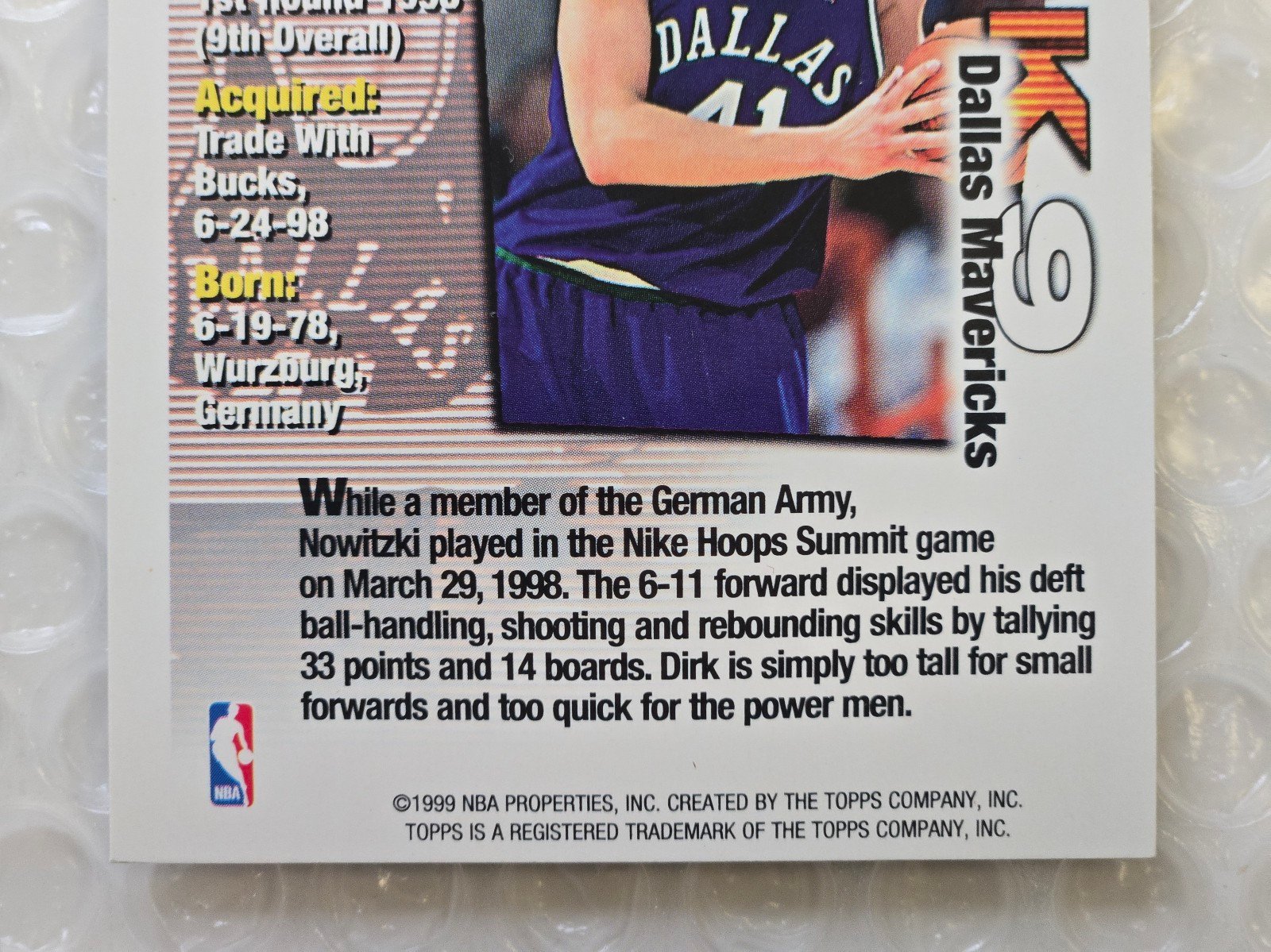 1998-99 TOPPS DRAFT PICK REDEMPTION #9 DIRK NOWITZKI FOIL