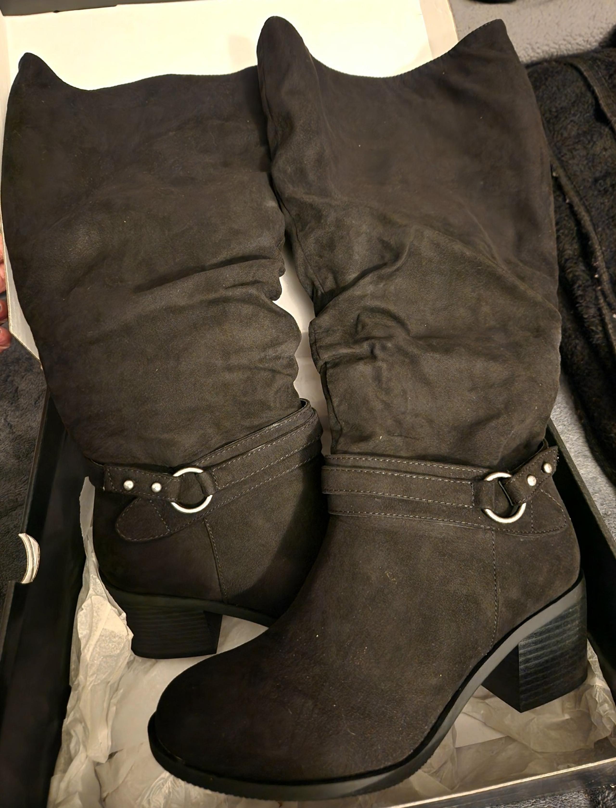 Torrid Black Low Block Heel Knee High Boots WW