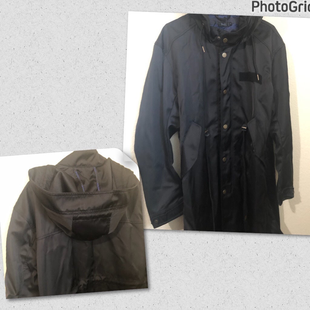 Truth by Republic Mens Medium Black Hooded Parka Coat Raincoat NWT 138