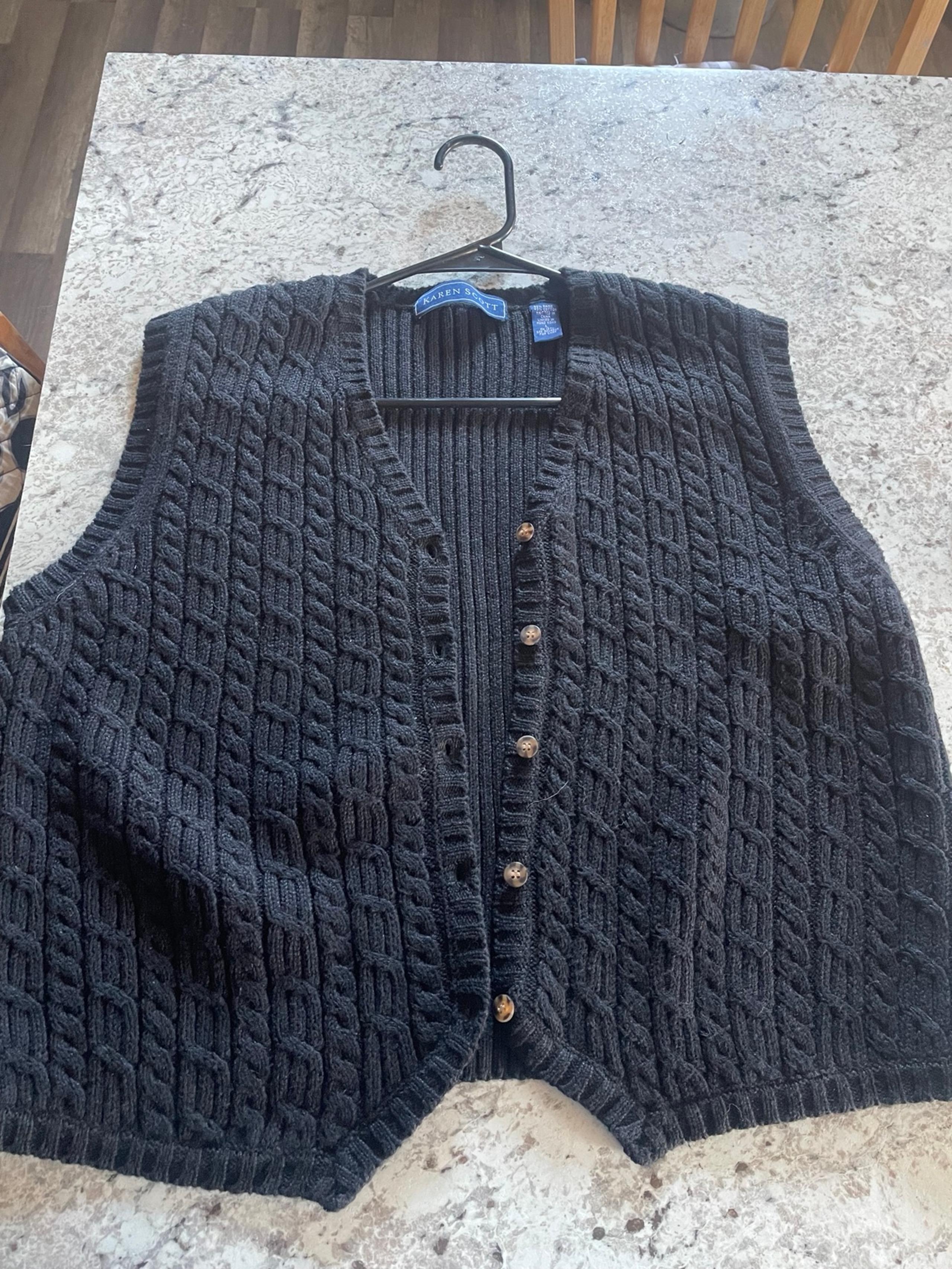 Karen Scott Black Sweater Button Up Vest