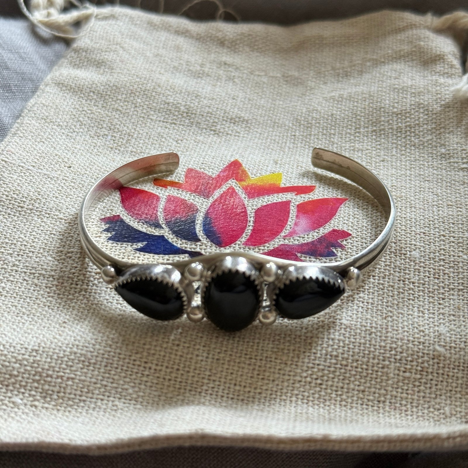 PY Sterling Silver Onyx Cuff Bracelet