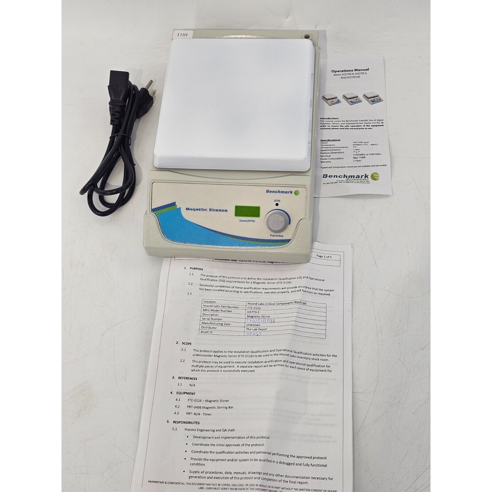 Benchmark Scientific #H3770-S 7x7 Standard Magnetic Stirrer