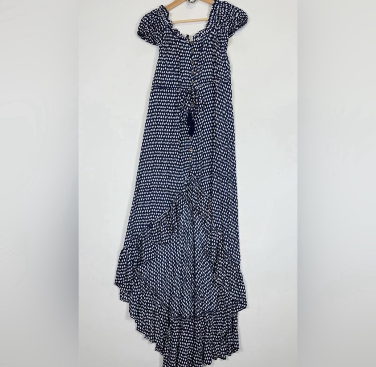 Tiare Hawaii Blue White High Low Puff Sleeve Dress Women's One Size Small Medium