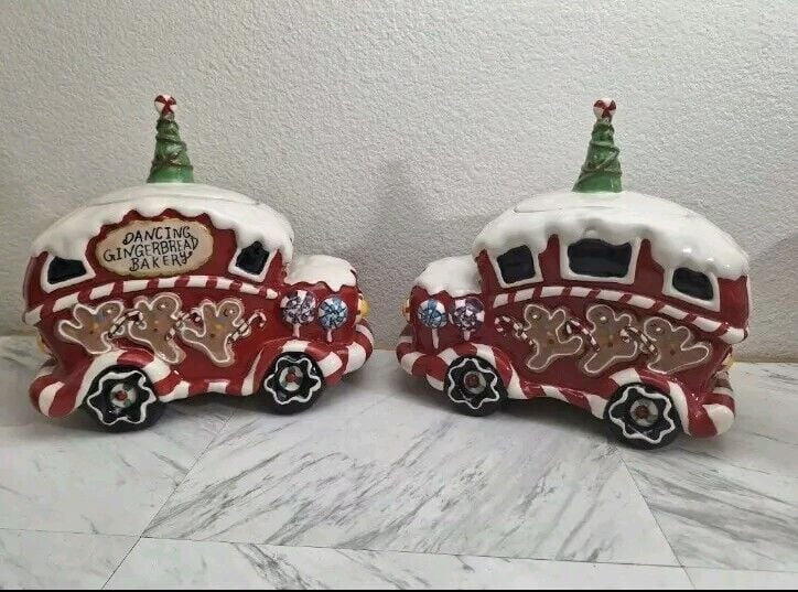 Blue Sky Ceramic Dancing Gingerbread Bakery Cookie Jar lot Of 2