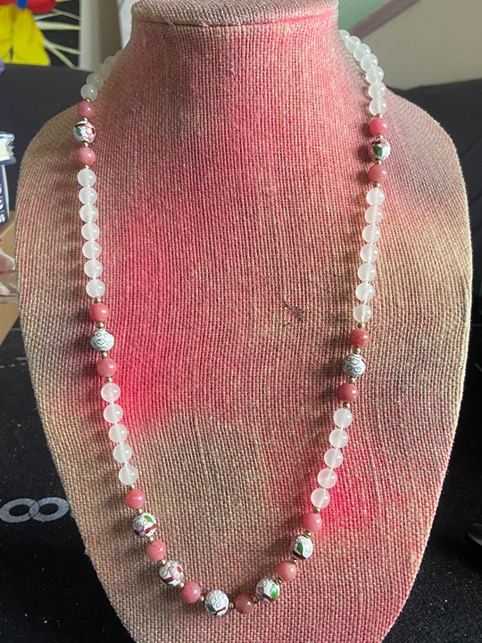Vintage Pink Bead Cloisonne Bead Necklace