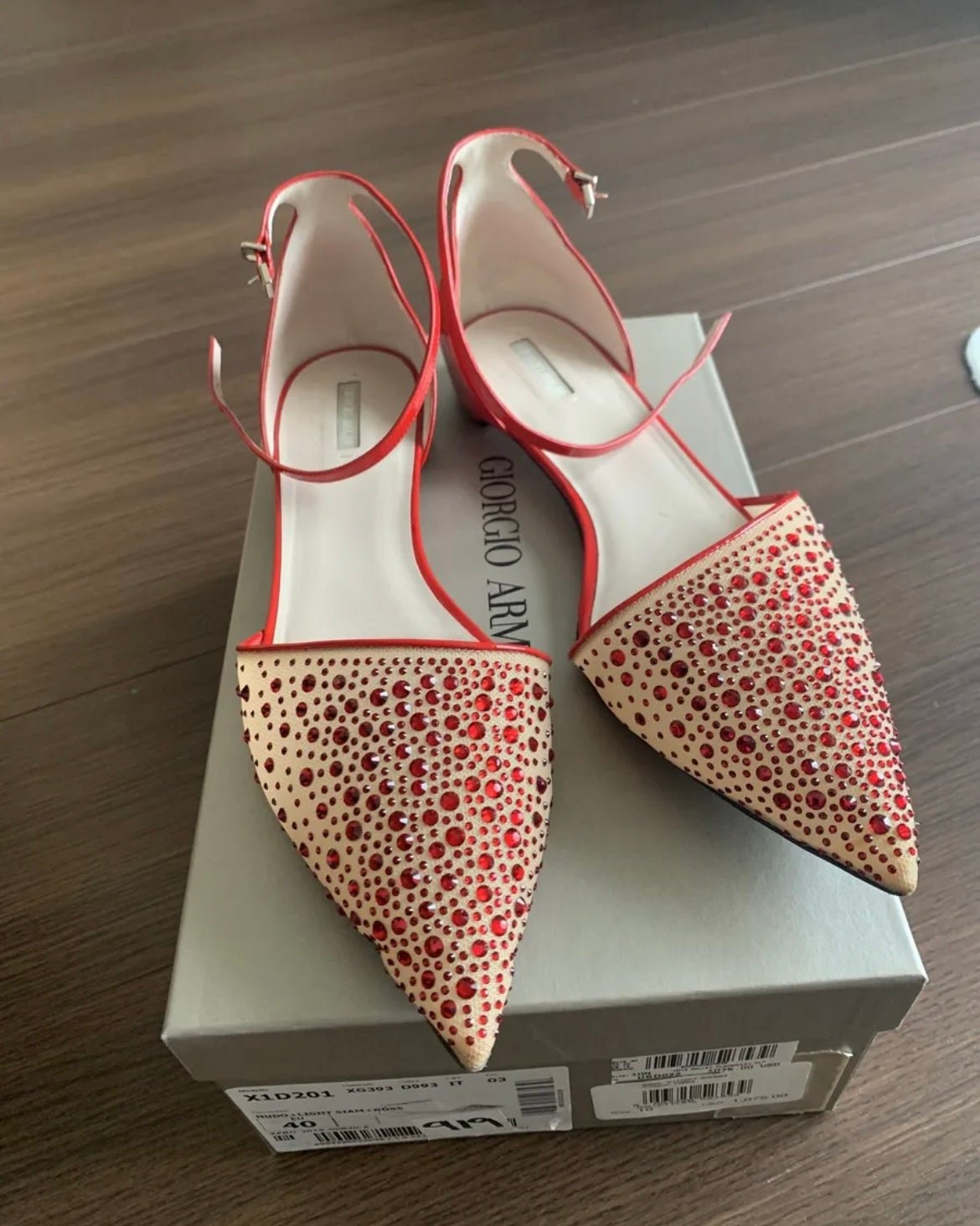 Giorgio Armani Leather Sandals Flats in Red Nude Swarovski, Size EU 40