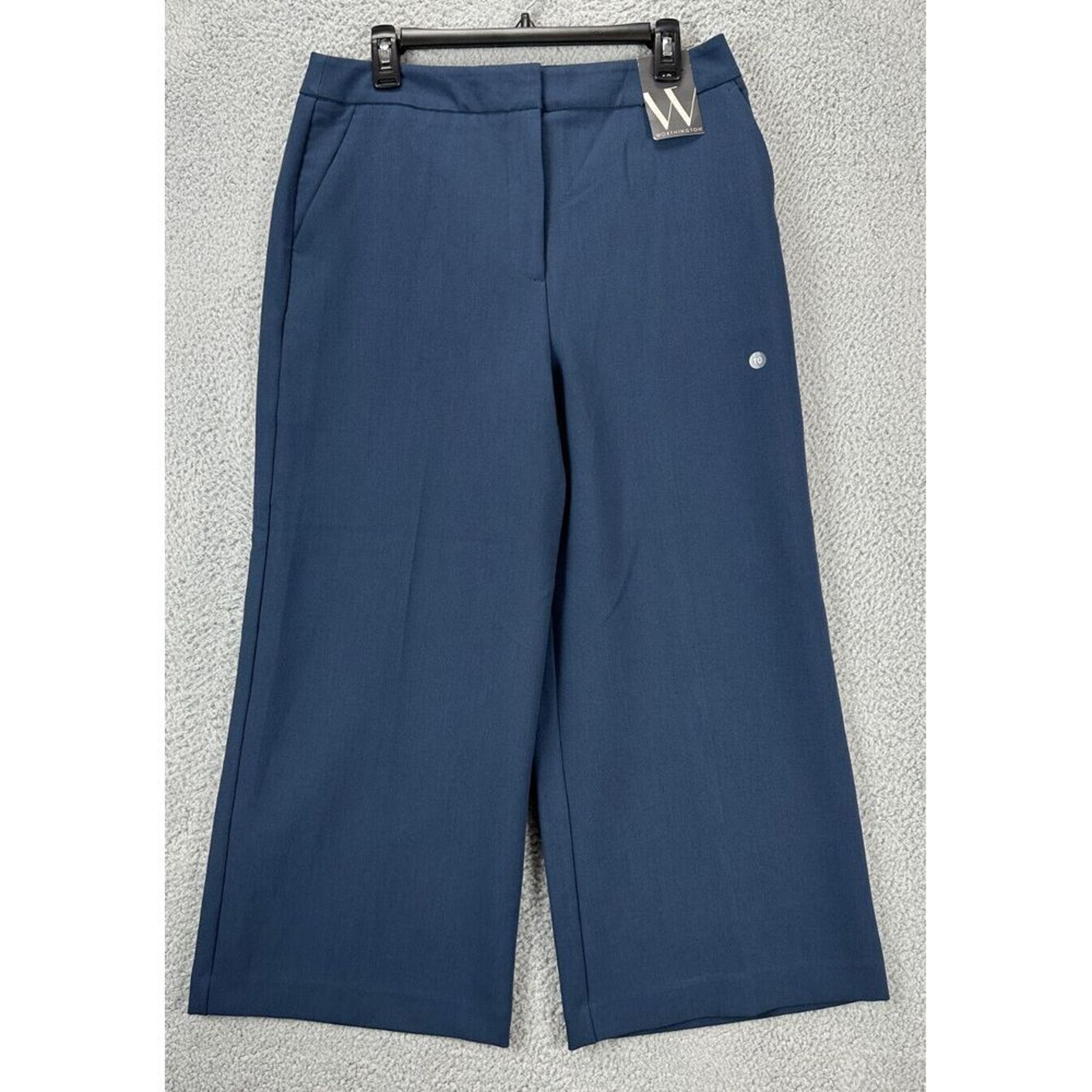 Worthington Pants Womens 10 Blue Wide Leg Cropped High Rise Stretch Ladies NEW