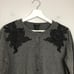 Ann Taylor Button Front Black Lace Shoulder Gray Cardigan Sweater Women's Size M