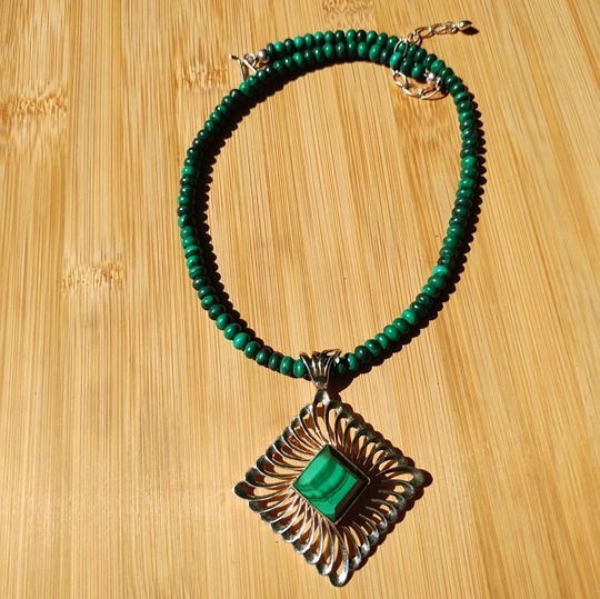 Jay King DTR mine finds Malachite Necklace with large Malachite pendant set 925