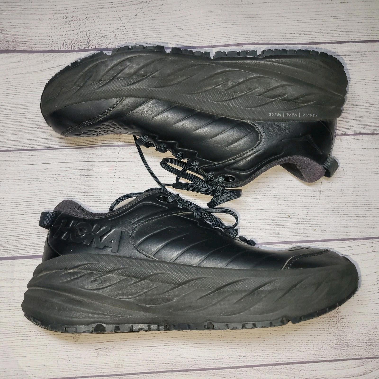 Hoka One One Bondi SR Leather Shoes Triple Black Womens 9 Sneakers 1129351BBLC