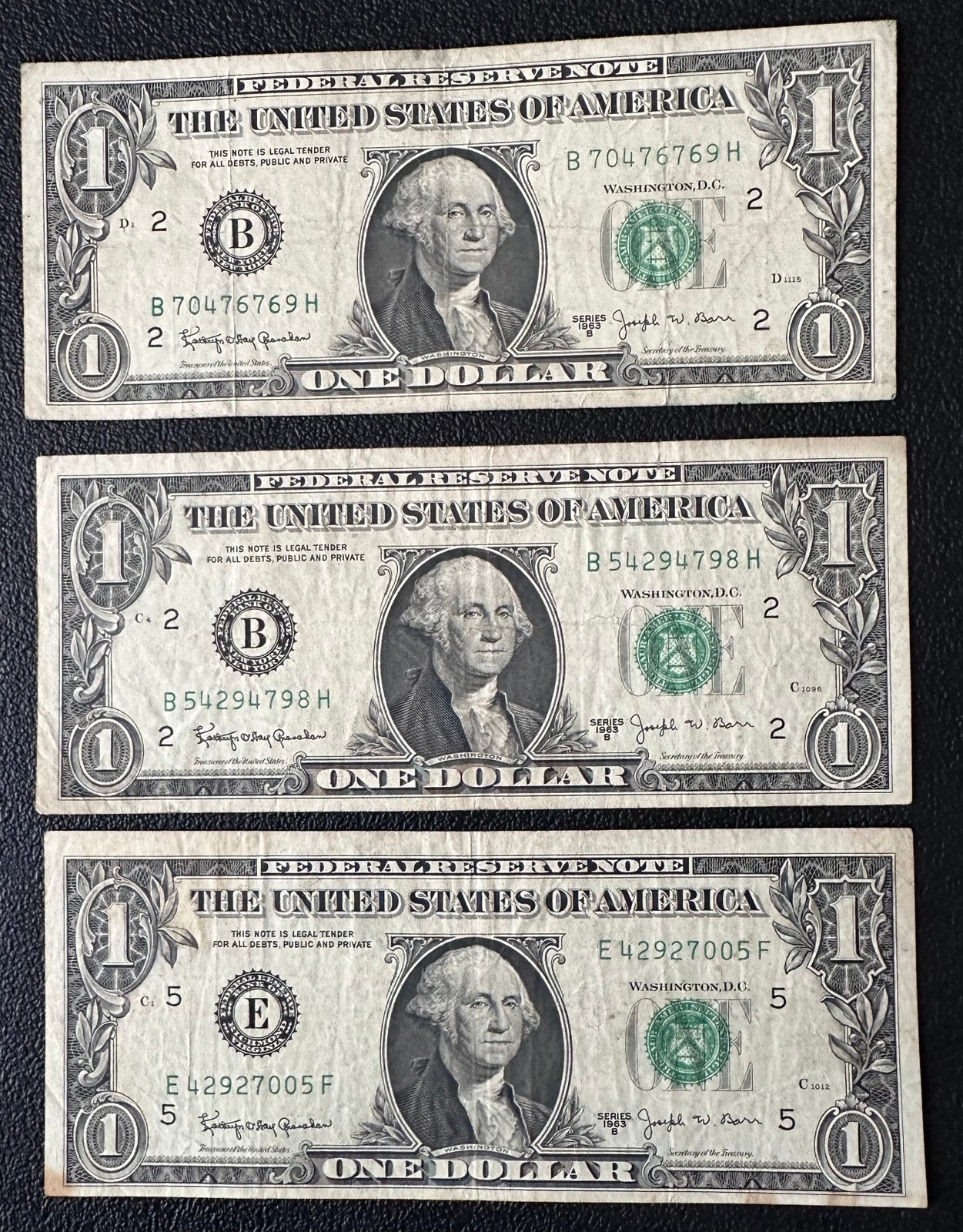 1963B One Dollar Notes (Rare)