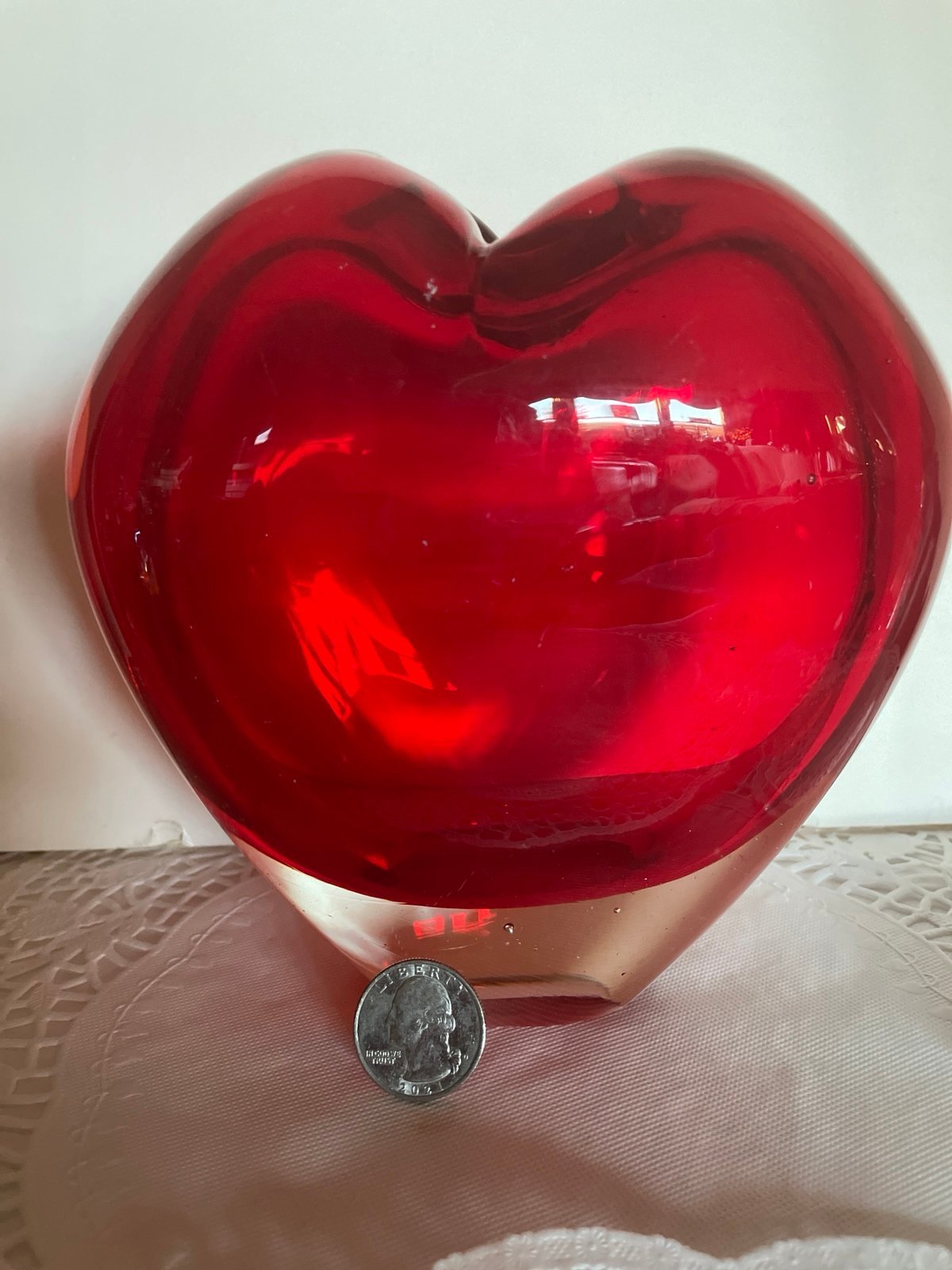Large Ruby Red Glass Heart Vase