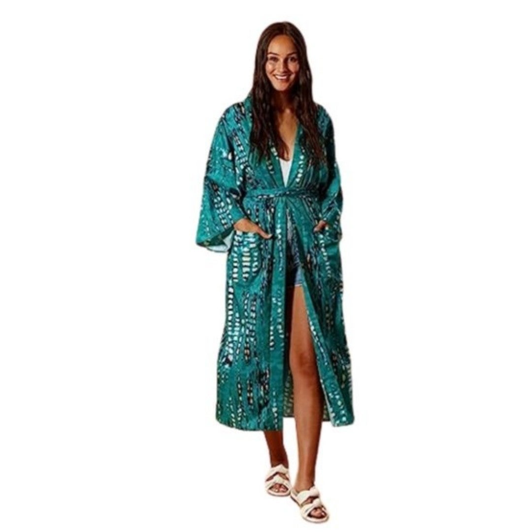 Women's Lightweight Kimono Kaftan Swimsuit Cover-Up One Size Green Swimwear