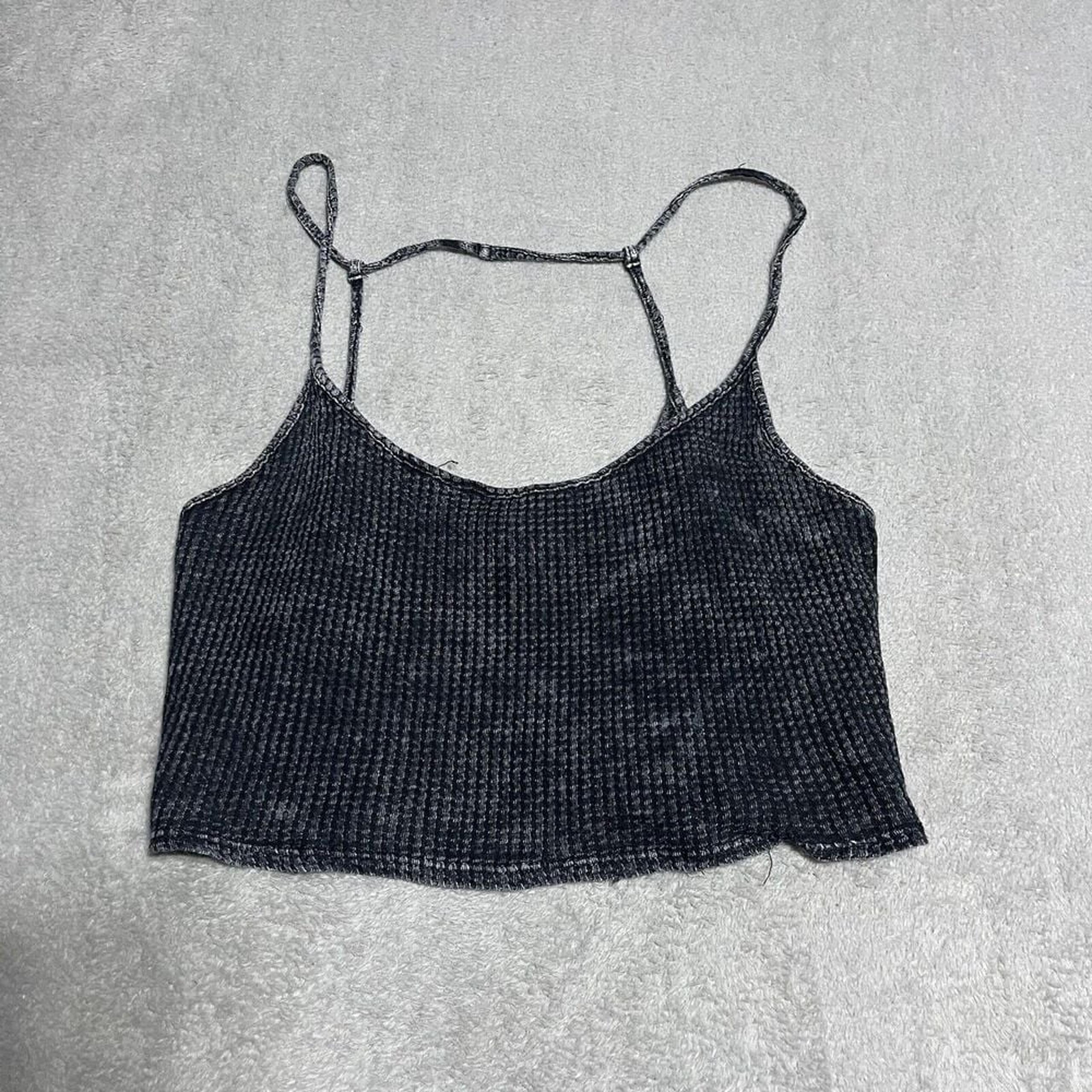 Staring At Stars Top Womens XS Charcoal Black Cropped Waffle Knit Festival Beach