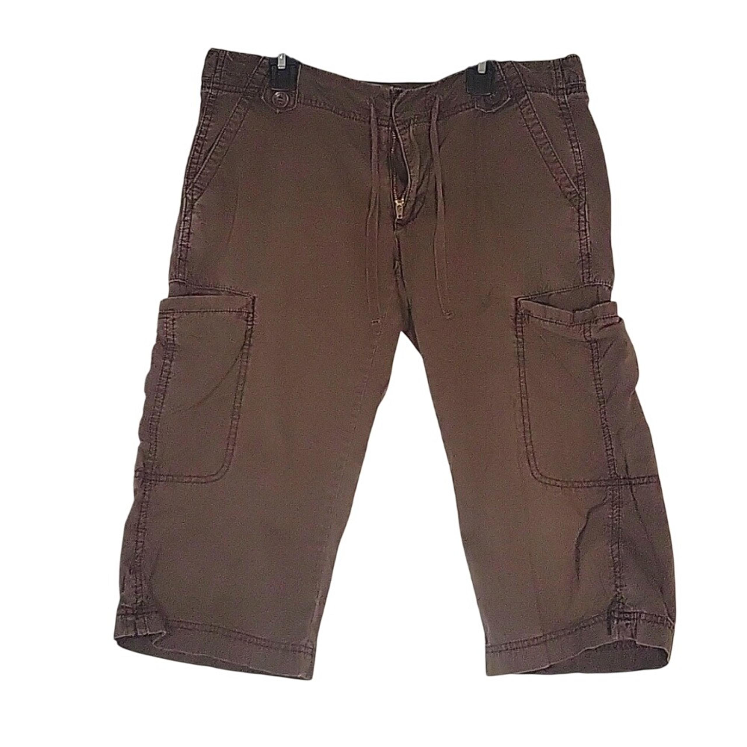 CALVIN KLEIN Cargo Capri Pants Drawstring Waist Casual Brown Cropped 6 Beach