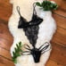 NWT Sexy Black Lace Eyelash Stretch Lingerie Strappy Bodysuit