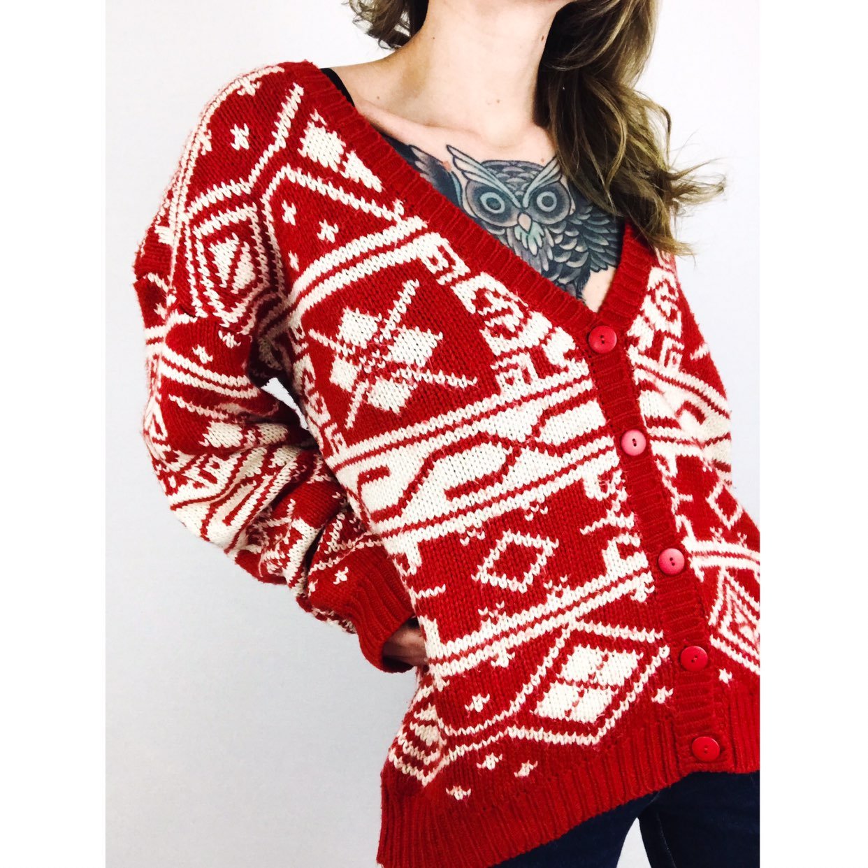 Vintage Patterned Button-Front Cardigan