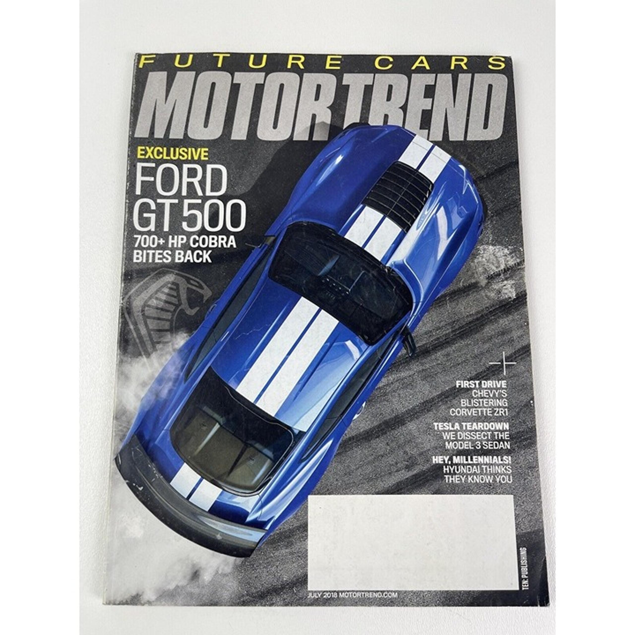 Motor Trend Magazine July 2018 Future Cars Chevy Corvette ZR1 Tesla Ford GT500