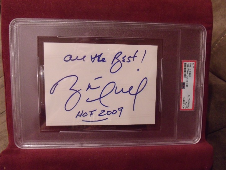 BRETT HULL INSCRIBED HOF 2009 HAND SIGNED CUT SIGNATURE SLABBED PSA/DNA
