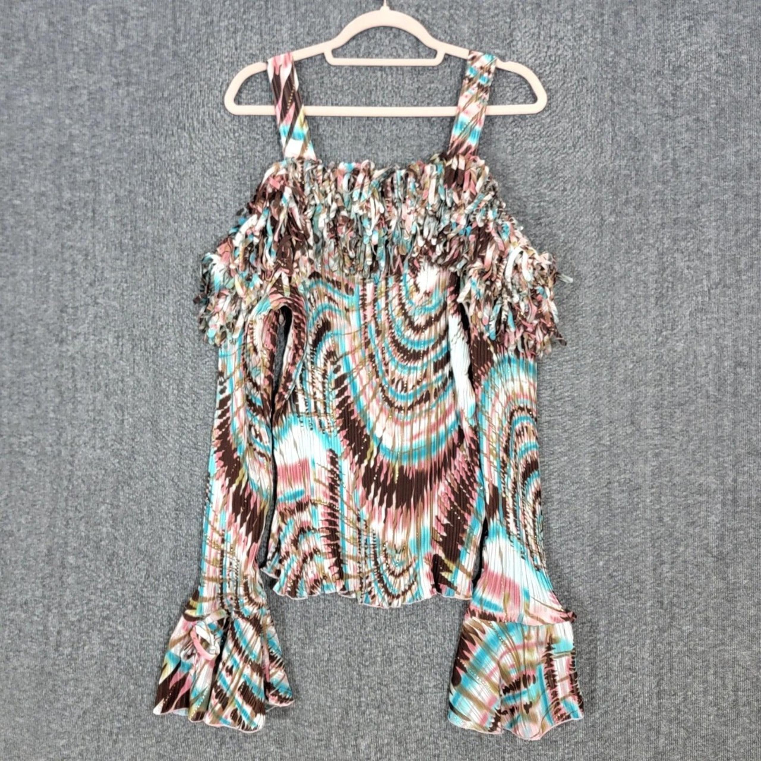 Kaelyn-Max II Top Womens 2X Tie Dye Crinkle Vintage Y2K 90s Boho Cold Shoulder