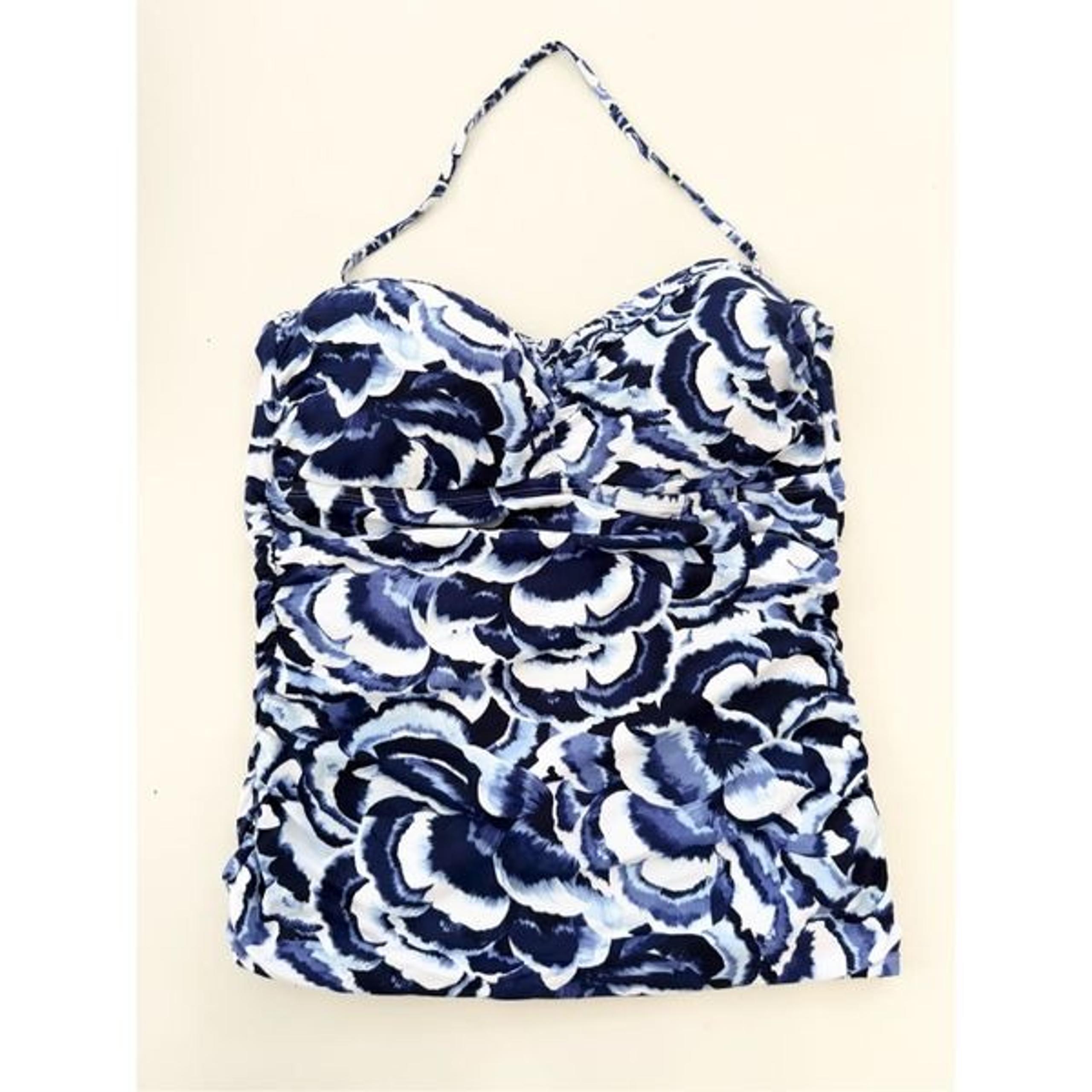 Tommy Bahama Pansy Petals Bandeau Blue White Floral Halter Tankini Top Large