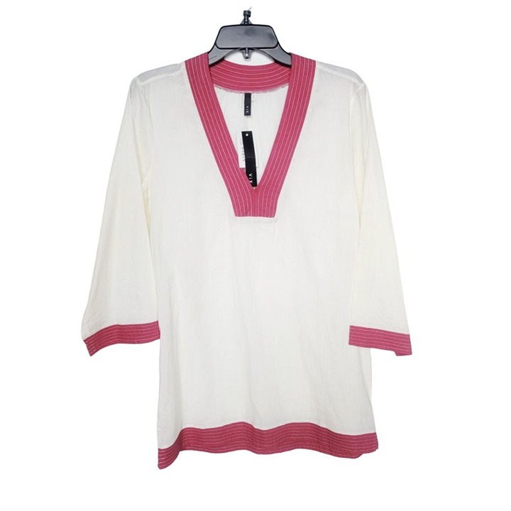 ❤️❤️Women Tunic M/L Vix Swimwear Ivory cherry Cover up Dress Cotton embroidered