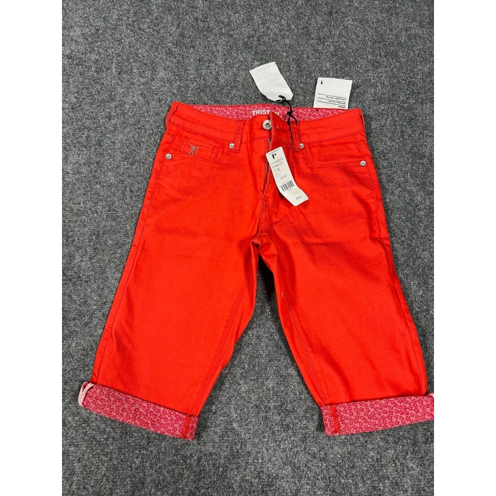 Tristan Vogue Twill Bermuda Jeans Red Shorts Low Waist Fitted Thigh Size 1