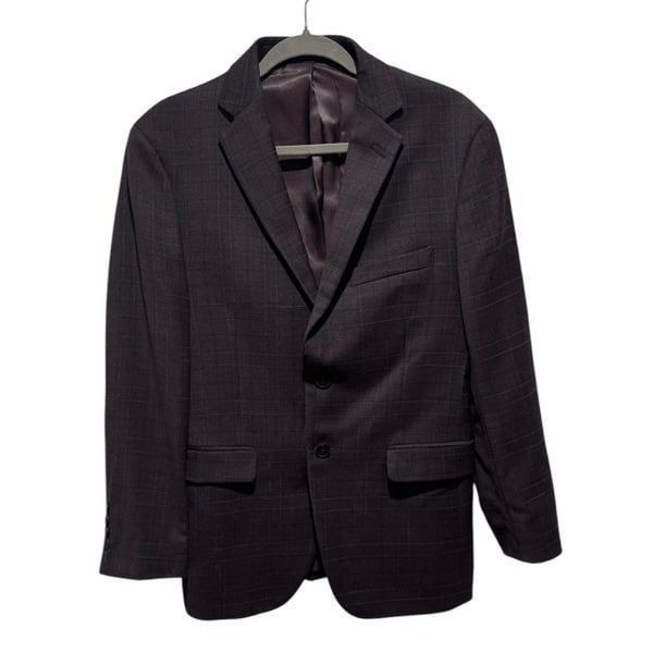 Kenneth Cole Awareness 40S suit jacket slim fit dark aubergine purple plaid new