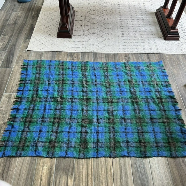 cushendale mohair wool blanket blue green plaid 45”x64”