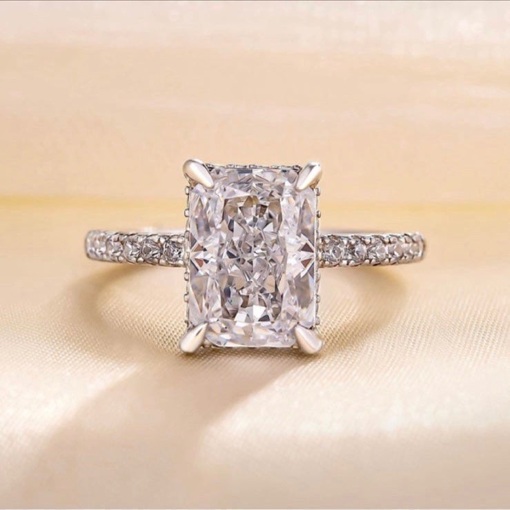 Radiant Cut Simulated Diamond Wedding Silver Engagement Ring for Women