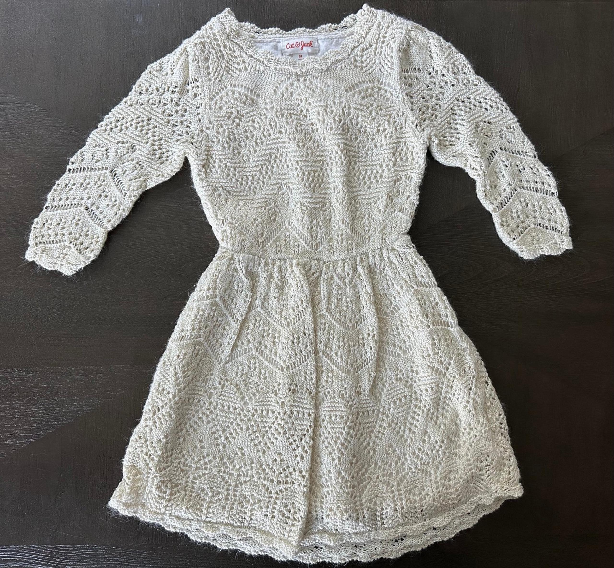 Cat & Jack ivory knit sweater dress with gold accent, Size 5T