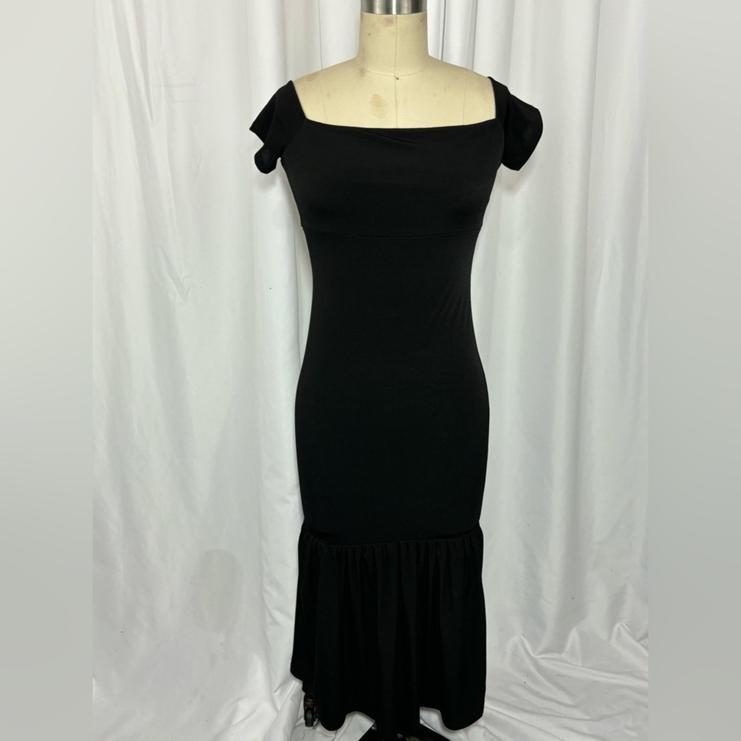 BCBG Black 90s Bodycon Ruffle Hem Midi Dress Small NWT