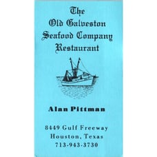 The Old Galveston Seafood Co Restaurant Pittman Houston Business Card SD8-B6