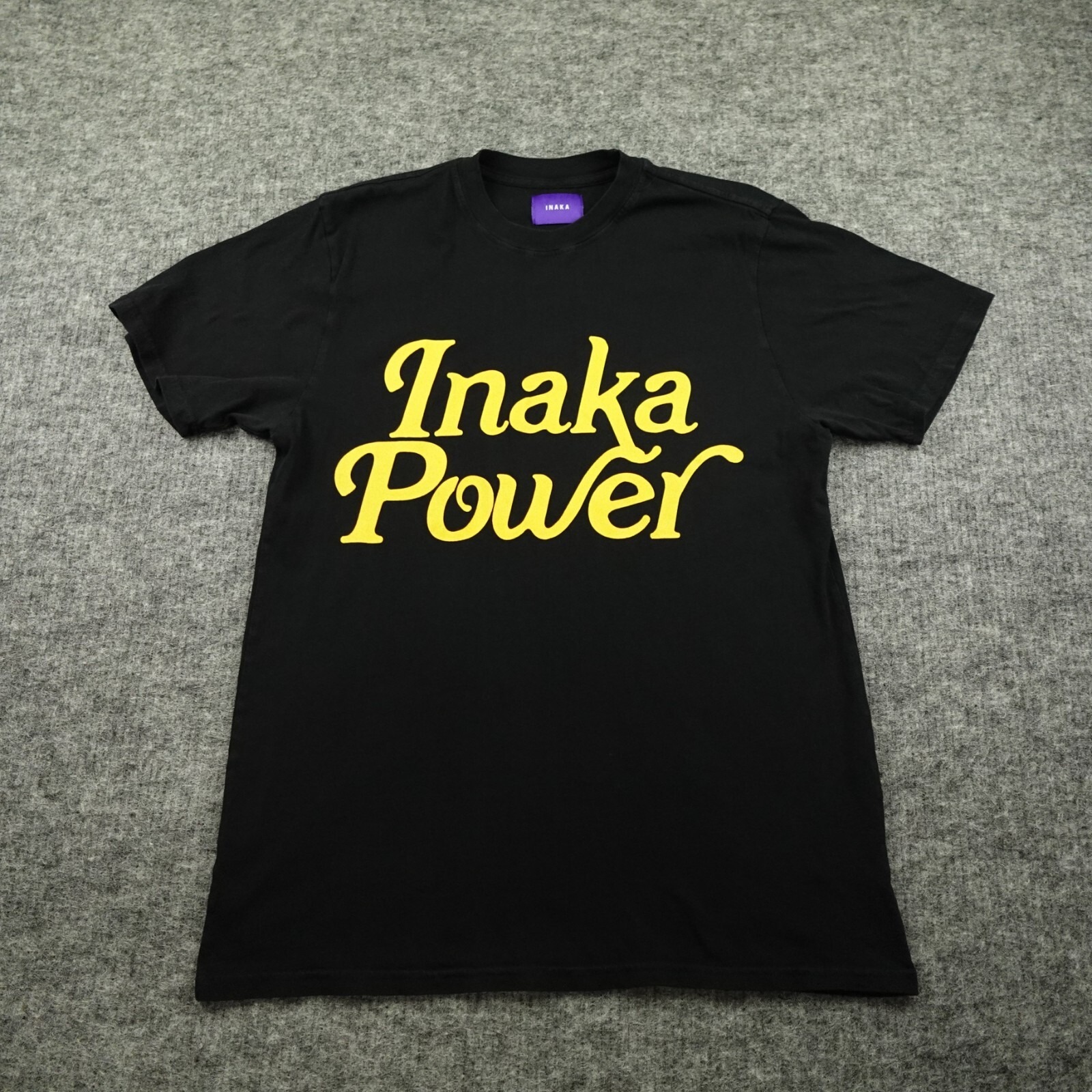 Inaka Power T Shirt Adult Small Black Yellow Letter Logo Tee Gym Cotton