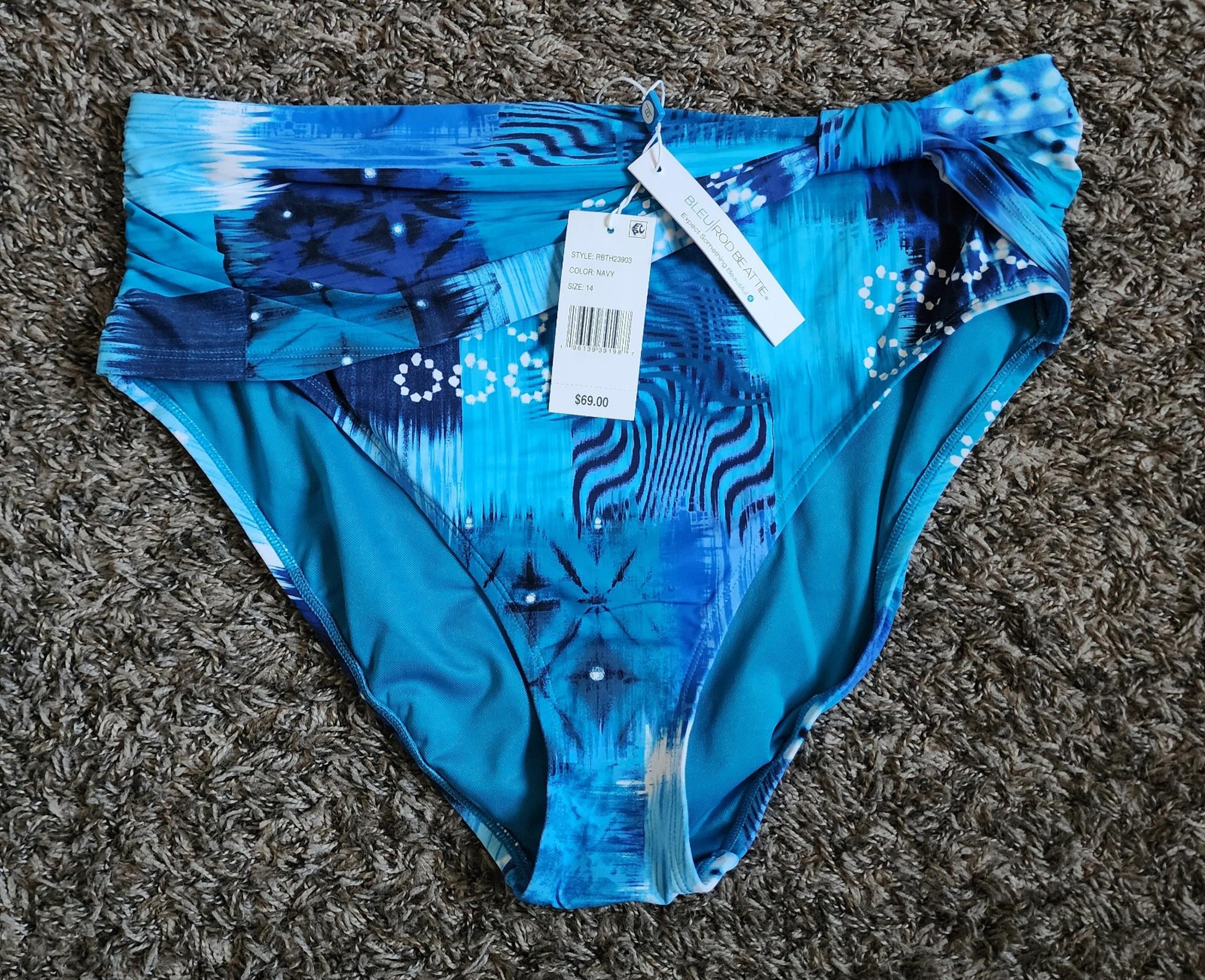 Bleu Rod Beattie Navy High-Waisted Twist Bikini Bottoms Women’s 14 NEW