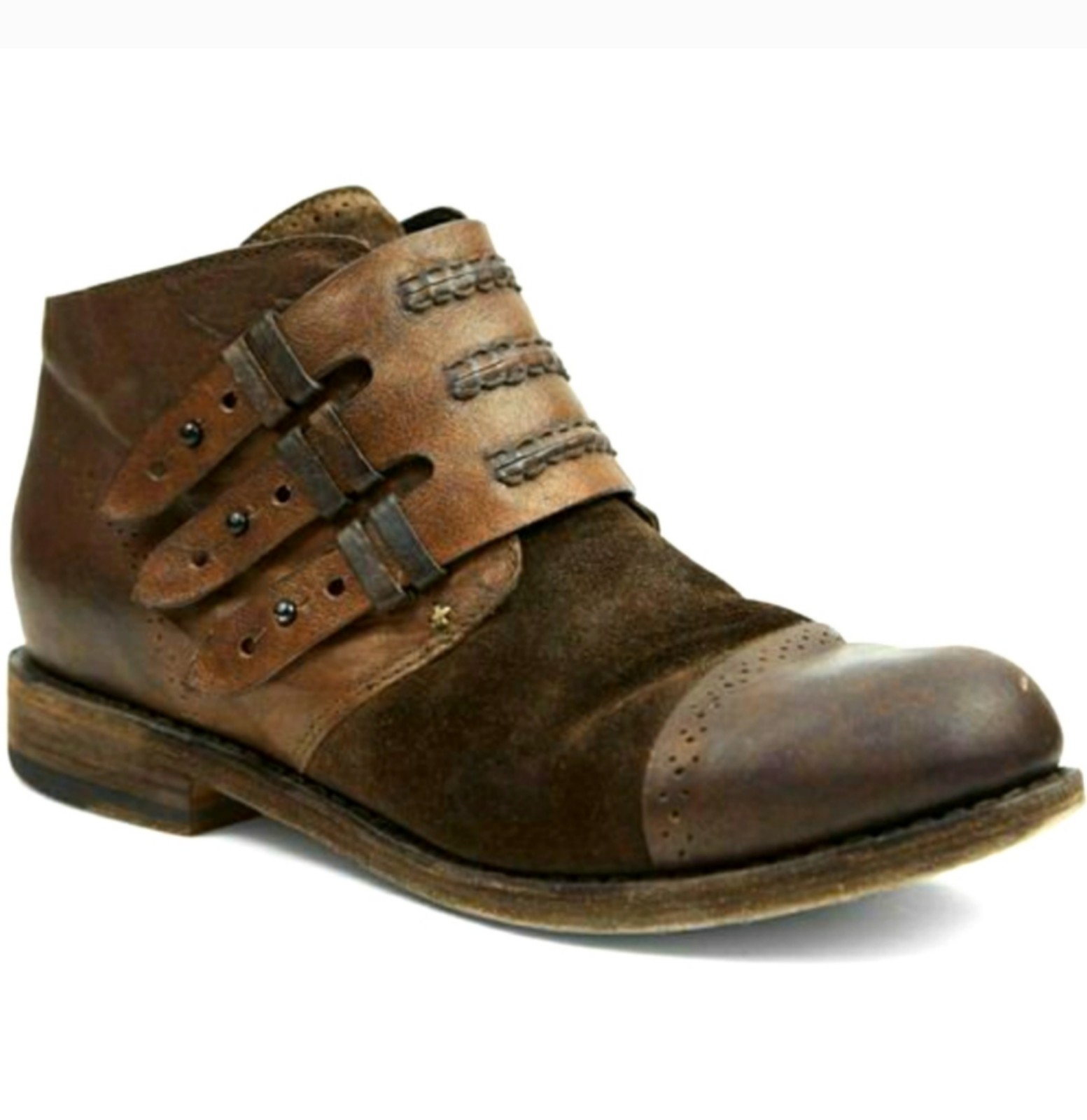 550 Rag & Bone Burnley Leather Steampunk Traveler's Nero Cap Toe Boots Vintage