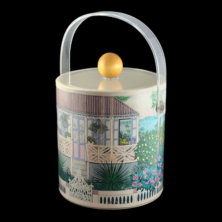 Vintage Ice Bucket Nusza Woyda Beach House Tropical Farmhouse Cottage Art Cooler