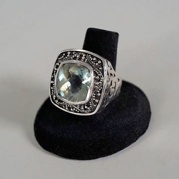 LOIS HILL Square Cut Faceted Green Amethyst Sterling Silver Ring Sz 8